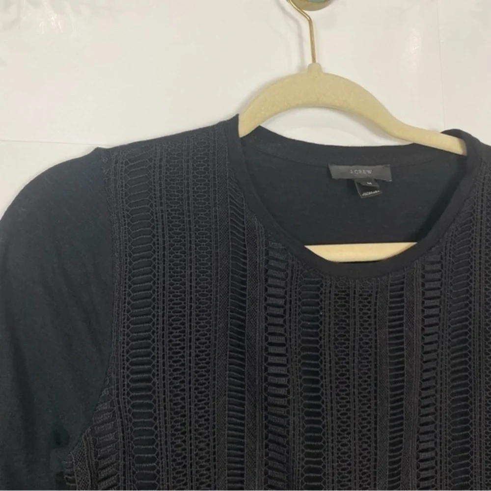 J. Crew Black Lace crochet Overlay Long Sleeve Crewneck Top Shirt medium